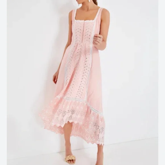 Love Shack Fancy Alwyn Eyelet Bubble Gum Pink Maxi Dress Embroidered Size 6 - Picture 3 of 15